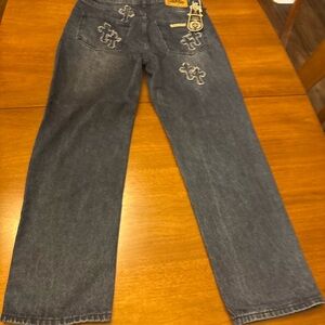 Chrome Hearts Dark Gray Embroidered Relaxed Jeans